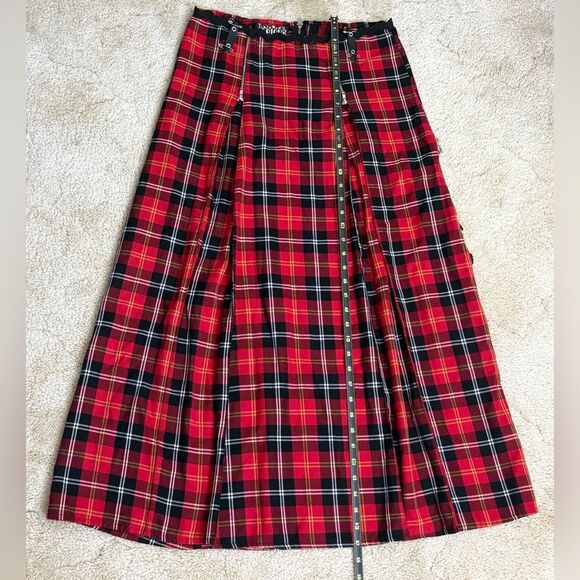 Vintage Y2K Serious La Red Plaid Bondage Maxi Skirts with Zipper Pleats SZ M - Picture 4 of 8